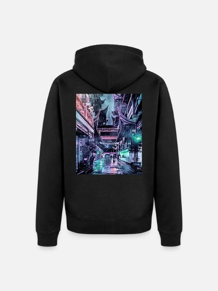 Nightly rain in Shanghai, China - Unisex Premium Organic Zip Hoodie - black