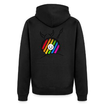 Pride Viking Wikinger mit Schild und Speer - Unisex Premium Bio Zip Hoodie - Schwarz - Hinten - Nico (187cm)