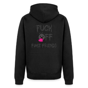 Fuck off Fake Friends - piss off your gift idea - Unisex Premium Organic Zip Hoodie - black - Back - Nico (187cm)