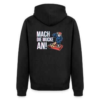EDM Elektro Musik Lustig Techno Hardstyle - Unisex Premium Bio Zip Hoodie - Schwarz - Hinten - Nico (187cm)