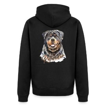Rottweiler Hund Geschenkidee - Unisex Premium Bio Zip Hoodie - Schwarz - Hinten - Nico (187cm)