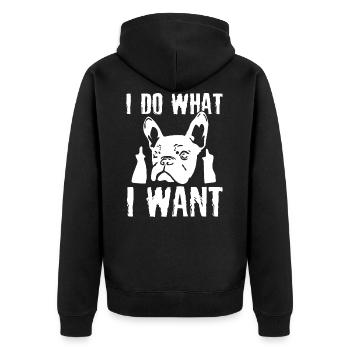 I do what I want French Bulldog Fra - Unisex Premium Organic Zip Hoodie - black - Back - Nico (187cm)