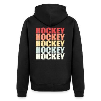 Cadeau de gardien de but de rondelle de sport de hockey sur gazon rétro de hockey - Veste à capuche bio Premium Unisexe - noir - Dos - Nico (187cm)