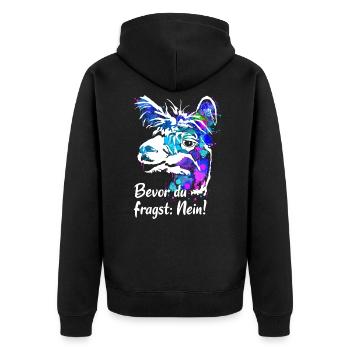 Alpaca Llama Colorful - Before you ask no - Unisex Premium Organic Zip Hoodie - black - Back - Nico (187cm)