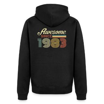 Superbe cadeau vintage rétro anniversaire 1983 - Veste à capuche bio Premium Unisexe - noir - Dos - Nico (187cm)
