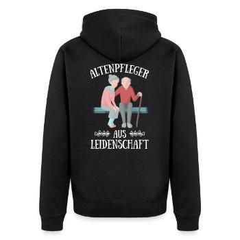 Altenpfleger aus Leidenschaft Pflegekraft Pflege G - Unisex Premium Bio Zip Hoodie - Schwarz - Hinten - Nico (187cm)