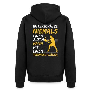 Unterschätze nie einen Alten Mann mit Tennisschläg - Unisex Premium Bio Zip Hoodie - Schwarz - Hinten - Nico (187cm)