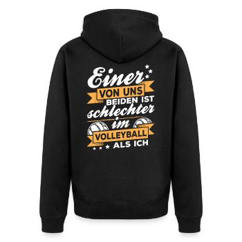 Einer von uns beiden ist schlechter im Volleyball - Unisex Premium Bio Zip Hoodie - Schwarz - Hinten - Nico (187cm)