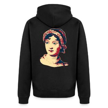Jane Austen - Unisex Premium Bio Zip Hoodie - Schwarz - Hinten - Nico (187cm)