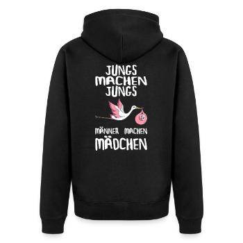 Jungs machen Jungs Männer machen Mädchen Werdender - Unisex Premium Bio Zip Hoodie - Schwarz - Hinten - Nico (187cm)
