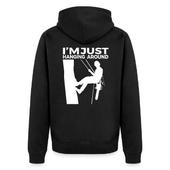 Lustiges Baumpfleger Arborist Motorsäge Geschenk - Unisex Premium Bio Zip Hoodie - Schwarz - Hinten - Nico (187cm)