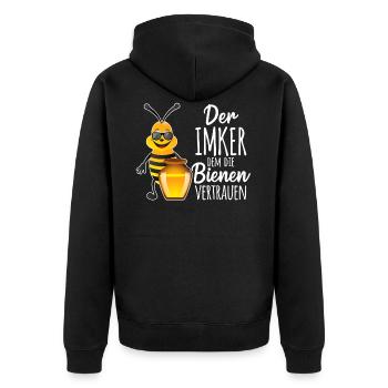 Der Imker dem die Bienen vertrauen Bienenzüchter I - Unisex Premium Bio Zip Hoodie - Schwarz - Hinten - Nico (187cm)