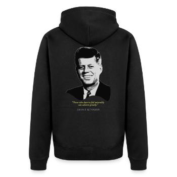 John F. KennedyZitat - Unisex Premium Bio Zip Hoodie - Schwarz - Hinten - Nico (187cm)