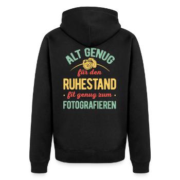 Rentner Fotograf Foto Ruhestand Fit genug zum Foto - Unisex Premium Bio Zip Hoodie - Schwarz - Hinten - Nico (187cm)