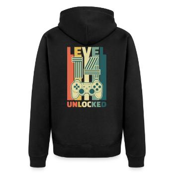 Level 14 Unlocked 14. Geburtstag Gaming Geschenk - Unisex Premium Bio Zip Hoodie - Schwarz - Hinten - Nico (187cm)