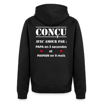 CONÇU AVEC AMOUR PAR PAPA ET MAMAN EN 9 MOIS - Veste à capuche bio Premium Unisexe - noir - Dos - Nico (187cm)