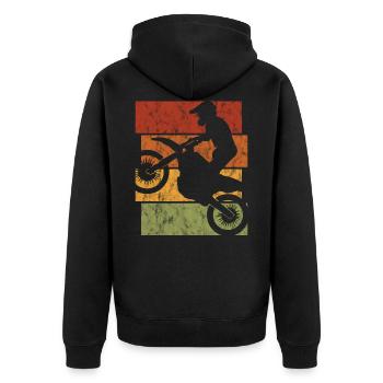 Motocross Retro Motorrad Motorcross Stunt Enduro - Unisex Premium Bio Zip Hoodie - Schwarz - Hinten - Nico (187cm)