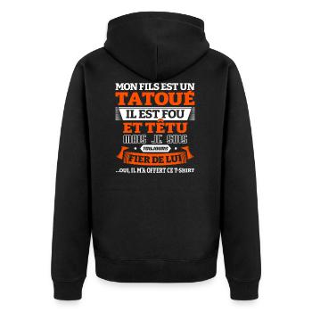 CADEAU PAPA - MON FILS EST UN TATOUÉ - Veste à capuche bio Premium Unisexe - noir - Dos - Nico (187cm)