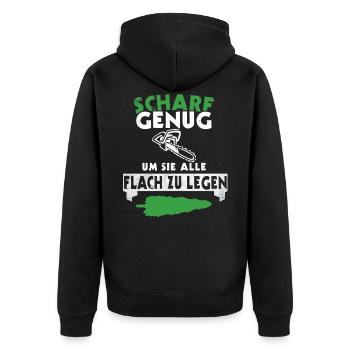 Kettensäge Holz Holzfäller Forst Wald Geschenkidee - Unisex Premium Bio Zip Hoodie - Schwarz - Hinten - Nico (187cm)