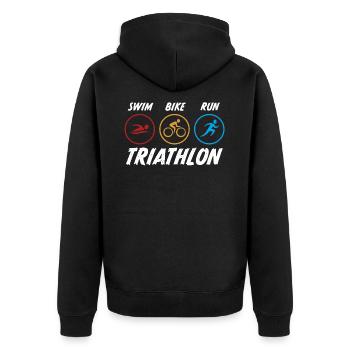 swim bike run triathlon - Unisex Premium Bio Zip Hoodie - Schwarz - Hinten - Nico (187cm)