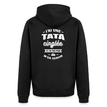 J'AI UNE TATA CINGLÉE - Veste à capuche bio Premium Unisexe - noir - Dos - Nico (187cm)
