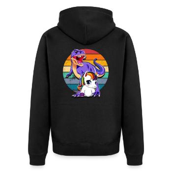 Einhorn und Dinosaurier - Unisex Premium Bio Zip Hoodie - Schwarz - Hinten - Nico (187cm)