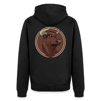 Stier - Unisex Premium Bio Zip Hoodie - Schwarz - Hinten - Nico (187cm)