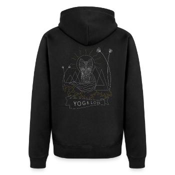 Fox Yoga retro - Unisex Premium Organic Zip Hoodie - black - Back - Nico (187cm)