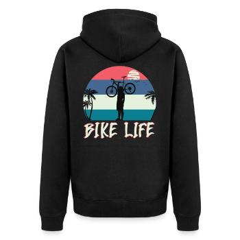 Bike Life - Fahrrad Strand Meer - Unisex Premium Bio Zip Hoodie - Schwarz - Hinten - Nico (187cm)