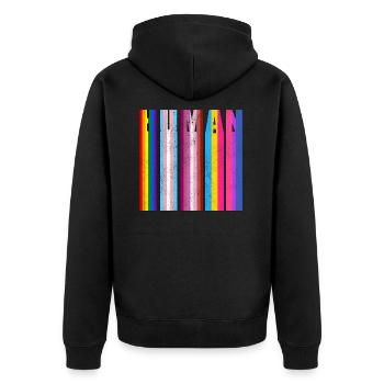HUMAN in LGBTQ Flag Colors - LGBTQ Flag - Unisex Premium Organic Zip Hoodie - black - Back - Nico (187cm)