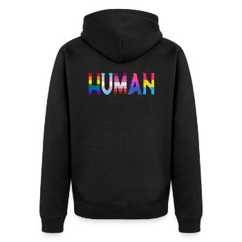 Human LGBTQ Flag - LGBTQ - Unisex Premium Organic Zip Hoodie - black - Back - Nico (187cm)