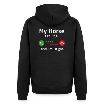 my horse is calling and i must go - Unisex Premium Bio Zip Hoodie - Schwarz - Hinten - Nico (187cm)