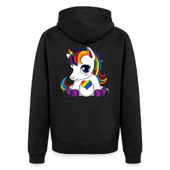 Licorne mignonne LGBTQ - Veste à capuche bio Premium Unisexe - noir - Dos - Nico (187cm)