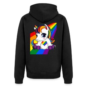 Licorne avec coeur de couleur LGBTQ - Fierté LGBTQ - Veste à capuche bio Premium Unisexe - noir - Dos - Nico (187cm)