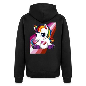 Einhorn mit Lesben Flagge Herz - LGBTQ Lesben - Unisex Premium Bio Zip Hoodie - Schwarz - Hinten - Nico (187cm)