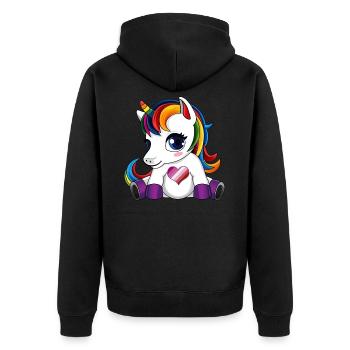 Einhorn mit Lesben Flagge Herz - Lesben Farbe - Unisex Premium Bio Zip Hoodie - Schwarz - Hinten - Nico (187cm)
