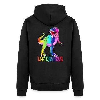 LGBT Dinosaurier - LGBTQ Stolz - Unisex Premium Bio Zip Hoodie - Schwarz - Hinten - Nico (187cm)