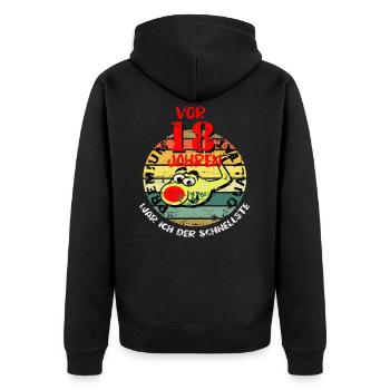 18 Geburtstag lustiger Spruch Spermazelle rennt in - Unisex Premium Bio Zip Hoodie - Schwarz - Hinten - Nico (187cm)