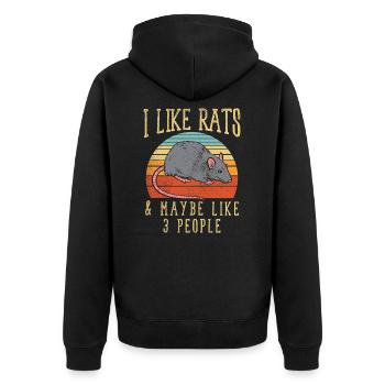 Lustig Ratte I Like Rats Maybe & 3 People Geschenk - Unisex Premium Bio Zip Hoodie - Schwarz - Hinten - Nico (187cm)