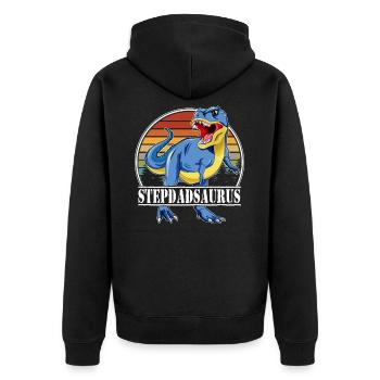 Dinosaurier-Familie - Stepdadsaurus - Unisex Premium Bio Zip Hoodie - Schwarz - Hinten - Nico (187cm)