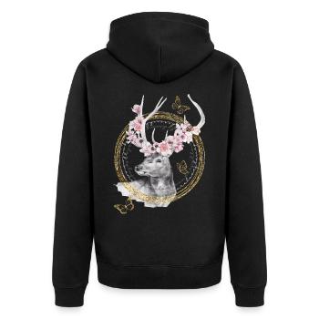 * Cerf avec bois de fleurs * en technique de fablage d’eau - Veste à capuche bio Premium Unisexe - noir - Dos - Nico (187cm)