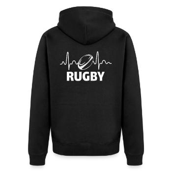 Rugby Herzschlag T-Shirt rugby rugbyman - Unisex Premium Bio Zip Hoodie - Schwarz - Hinten - Nico (187cm)
