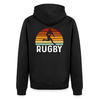 retro rugby Footballf - Unisex Premium Organic Zip Hoodie - black - Back - Nico (187cm)