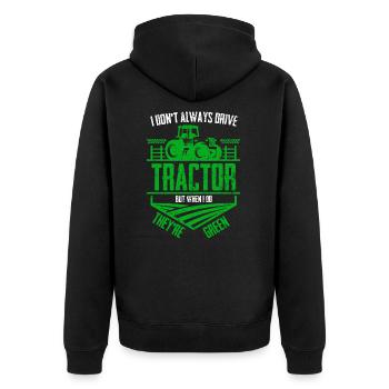 Grüner Traktor - Unisex Premium Bio Zip Hoodie - Schwarz - Hinten - Nico (187cm)