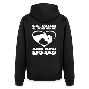 Es war Liebe auf den ersten Ritt Reiterin Pferd - Unisex Premium Bio Zip Hoodie - Schwarz - Hinten - Nico (187cm)
