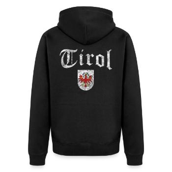 Tirol Vintage Retro mit Tiroler Wappen Adler - Unisex Premium Bio Zip Hoodie - Schwarz - Hinten - Nico (187cm)