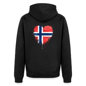 Norwegen Flagge Herz - Unisex Premium Bio Zip Hoodie - Schwarz - Hinten - Nico (187cm)