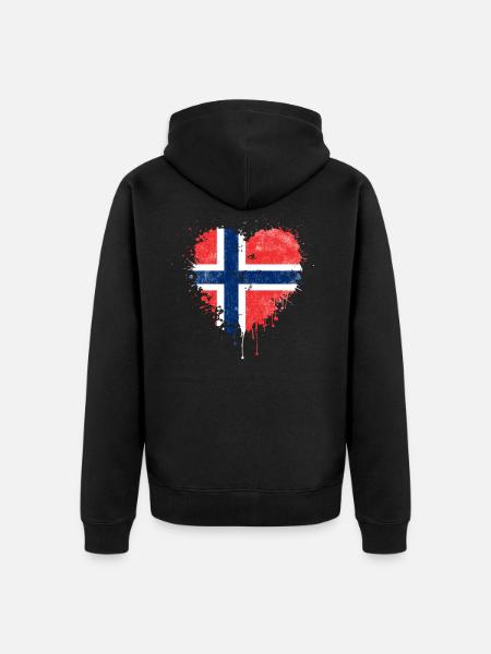 Norway Flag Heart - Unisex Premium Organic Zip Hoodie - black