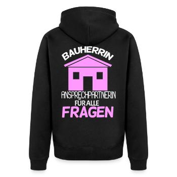 Bauherrin - Unisex Premium Bio Zip Hoodie - Schwarz - Hinten - Nico (187cm)