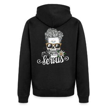 Servus Totenkopf Bayern Tirol Tracht - Unisex Premium Bio Zip Hoodie - Schwarz - Hinten - Nico (187cm)
